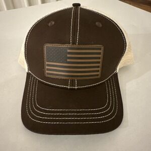 CODY JAMES Hat SnapBack Cap Brown Trucker Mesh Low Crown Tactical USA Flag Patch